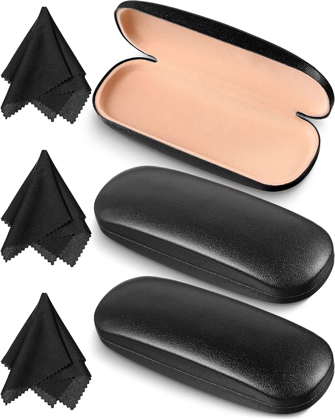 Frienda 3 Pieces Hard Shell Glasses Case Eyeglass Case Protective Sunglass Holder with Cleaning Cloth for Men Women Unisex