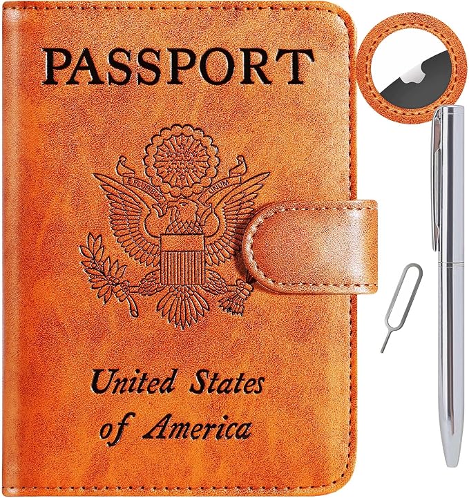 Airtag Passport Holder Cover Wallet RFID Blocking Leather Case Travel Essentials Luggage Accessories Travel Must Have(118#Claybank)