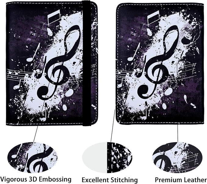 Music Note Passport Holder for Women and Men PU Leather Passport Cover for Travel