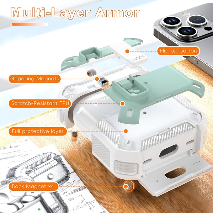 for AirPods Pro 2 Case with Lock Magnetic Lid, White Mint Green | Compatible with AirPods Pro 2nd Generation and AirPods Pro 1st Generation (2019) Case with Cleaner Kit & Carabiner, MagSafe