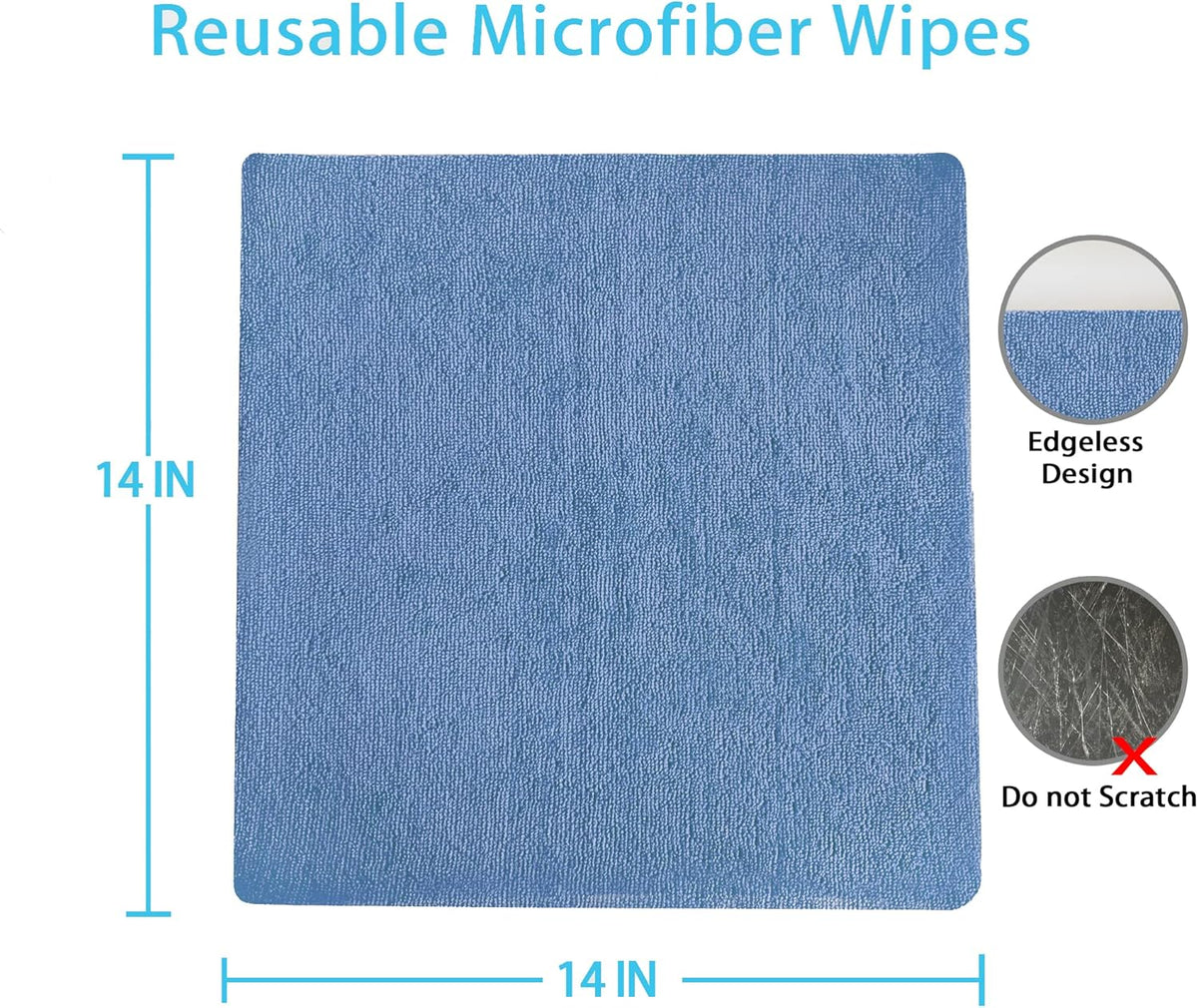 Reusable Microfiber Wipes, 50 Packs, Size 14 inches x 14 inches (Green)