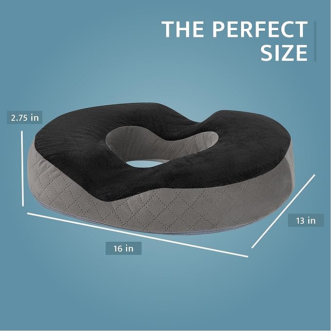 Gel Donut Pillow | Lifting Cushion | Donut Cushion for Tailbone Hemorrhoid Cushion Coccyx Sciatica Pregnancy Cushion (Grey/Black Velvet)