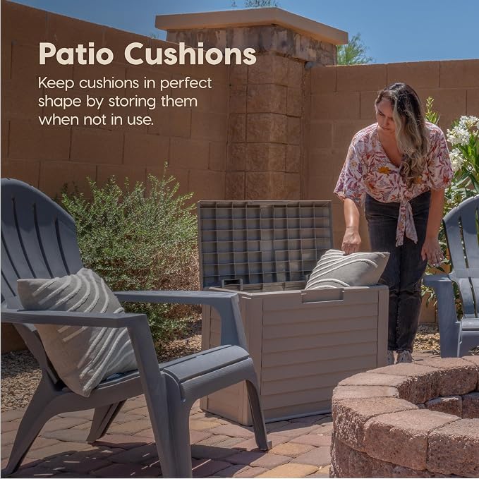 IRIS USA 35 Gallon Outdoor Deck Box, Lockable, Weather-Resistant, Beige | UV-Protected, Waterproof Resin, Patio Storage for Cushions, Garden Tools & Packages
