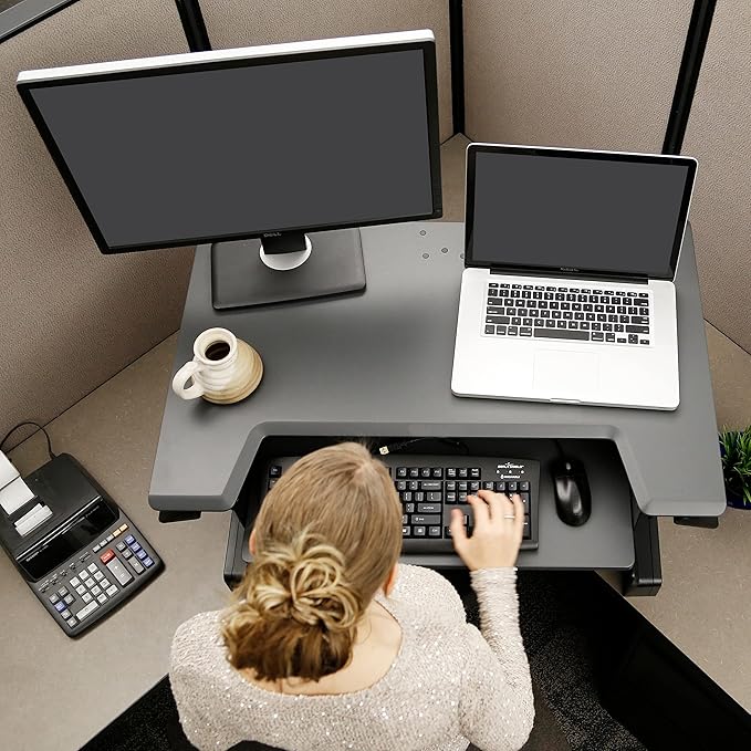 Ergotron – WorkFit-T Standing Desk Converter, Dual Monitor Sit Stand Desk Riser for Tabletops – 35 Inch Width, Black