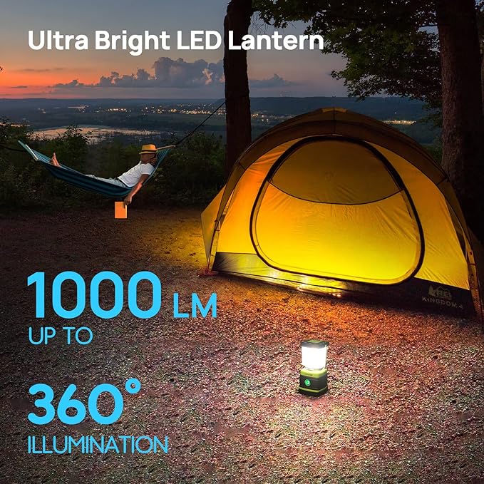 Consciot LED Battery Powered Camping Lantern, 1000LM, 4 Light Modes, IPX4 Waterproof Portable Tent Flashlight for Power Outages, Emergency, Hurricane, Hiking, Light Green, 2-Pack