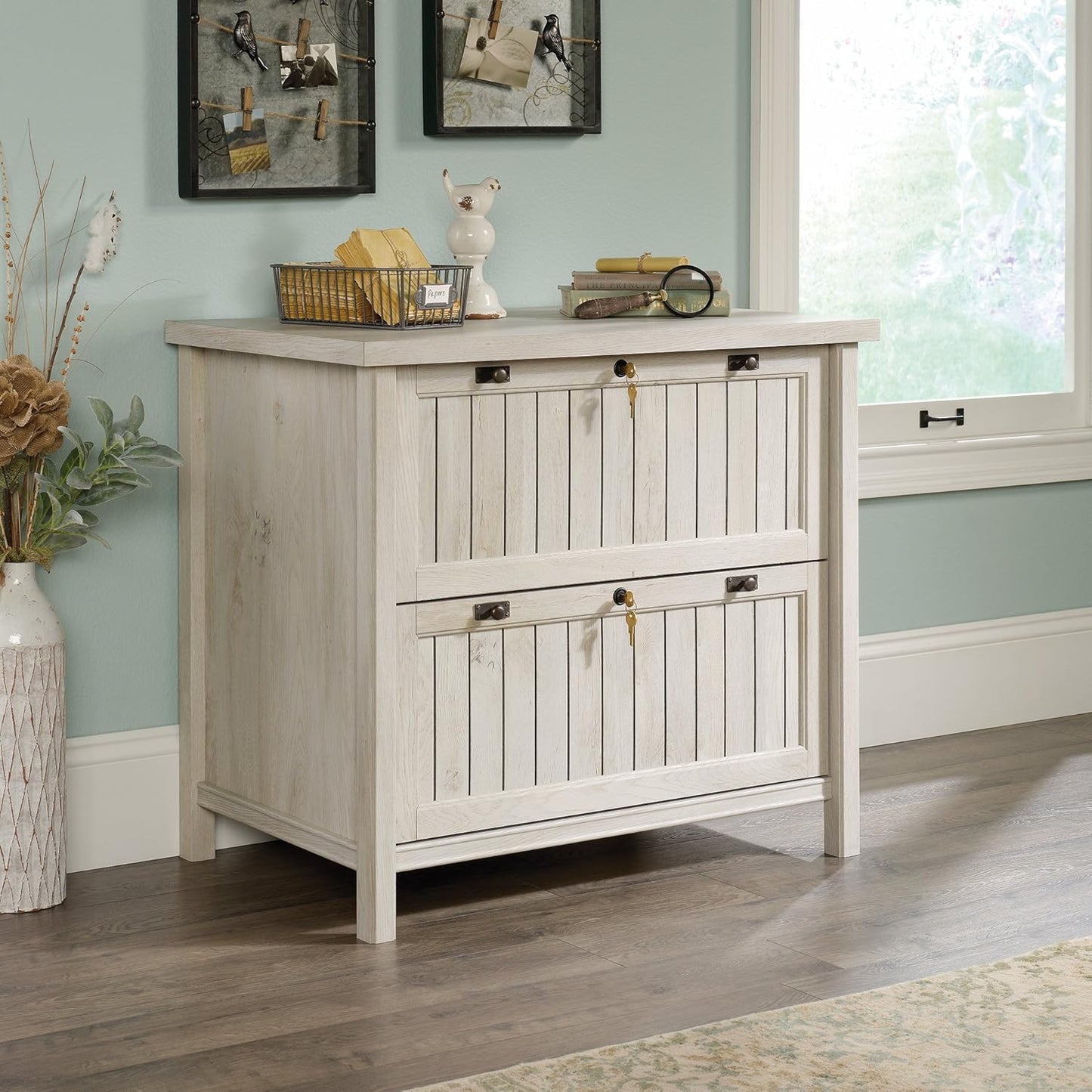 Sauder Costa 2 Drawer Lateral File Cabinet with Lock for Home Office, in Chalked Chestnut
