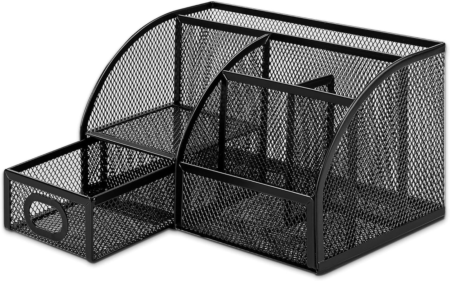 Amazon Basics Pen Holder and Desk Organizer, Office Caddy Storage, Black, ‎9.1" x 5.9" x 5.5''