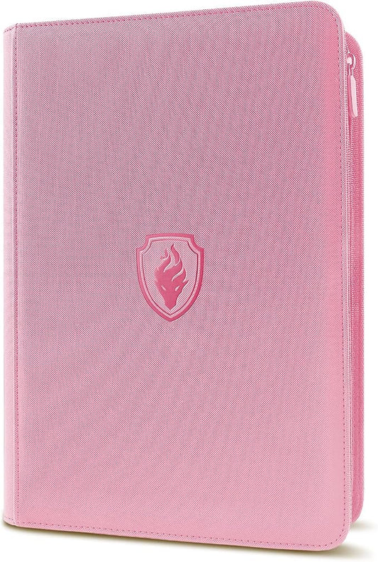 Premium Zip Card Binder, Fabmaker 9 Pocket Trading Card Binder, PU Cover Zipper Card Collection Album, Sturdy 360 Side-Loading Card Folder Holder for Game & Sports Cards, Pink