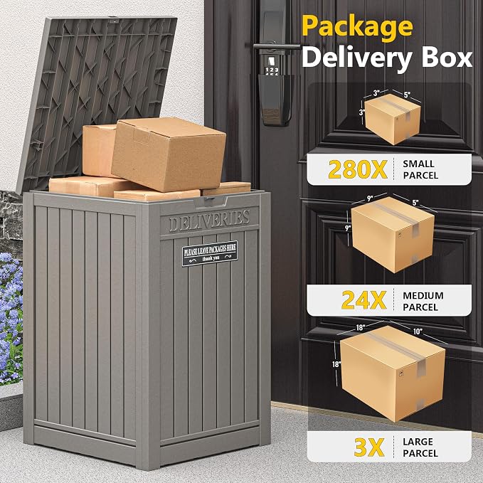 Package Delivery Box for Outside, Waterproof Outdoor Storage, Grey