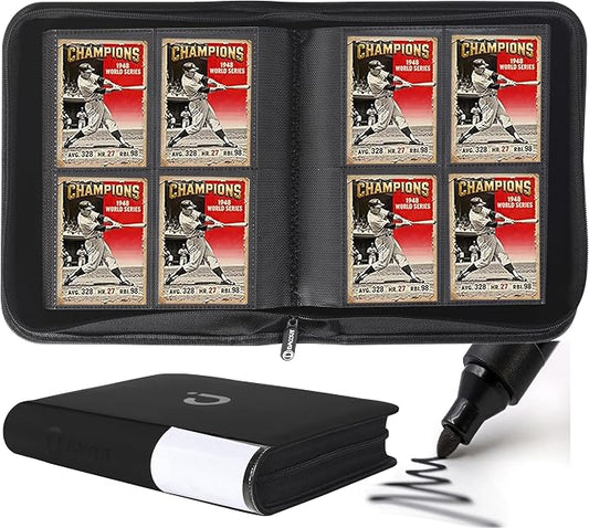 D DACCKIT Trading Card Binder 4 Pocket - Fits 336 Cards，21 Side-Loading Pages, Card Binder No Rings Folder for Collectible Games, Sports, TCG (Model D，Classic Black)