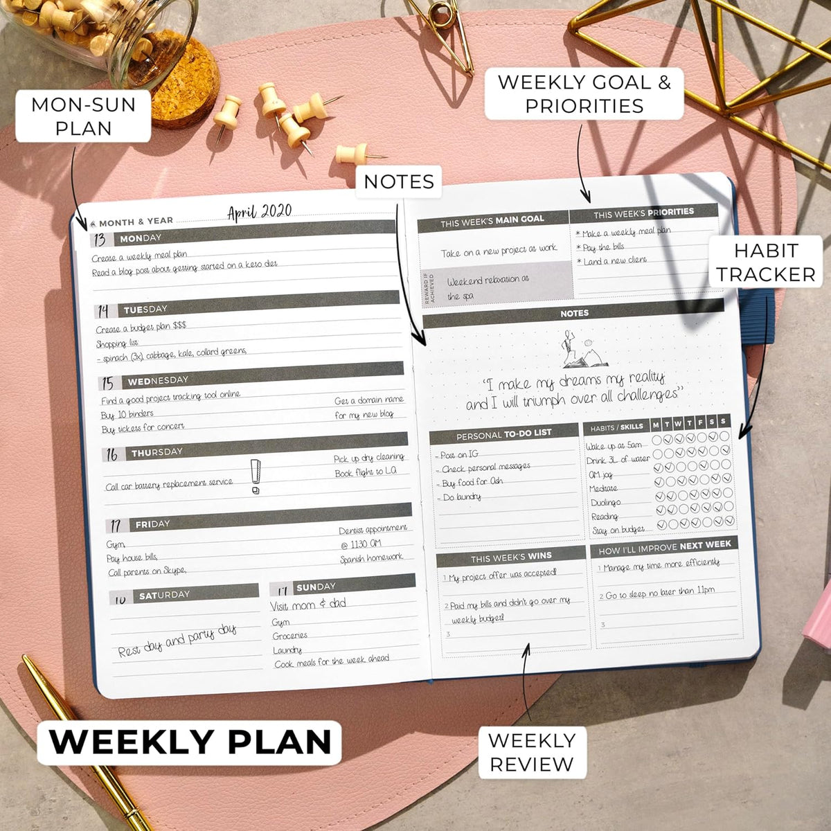Clever Fox Planner – Undated Weekly & Monthly Planner for Productivity, Time Management & Goals – Organizer Journal – A5 (Mystic Blue)