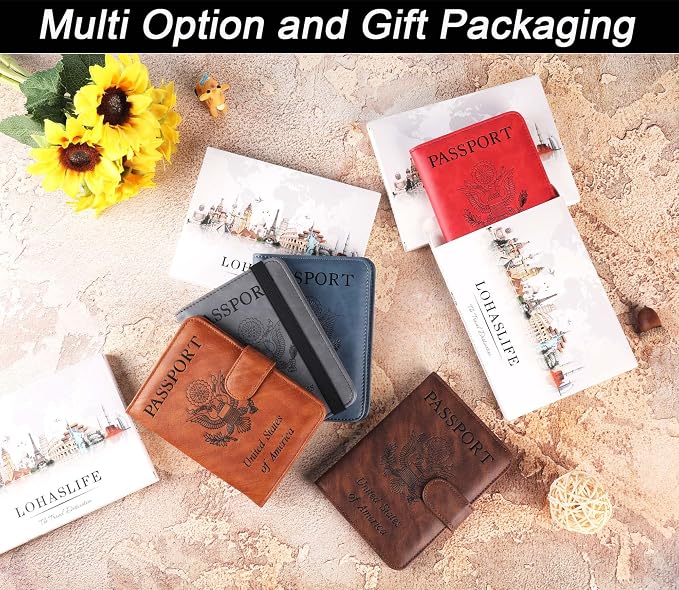 LOHASLIFE Airtag Passport Holder for Travel Essentials, Passport Cover | Wallet, Leather Rfid Blocking Card Case, Travel Accessories, Vacation Luggage Must Haves, for Men Women