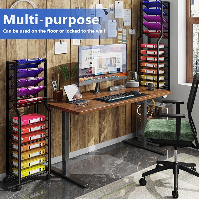 Simple Trending 12 Tier Rolling File Cart, Desk File Organizer with Sliding Trays and Metal Mesh Paper Letter Storage Multi Functional Rolling Clutter Cart for Office, Home, School, Black