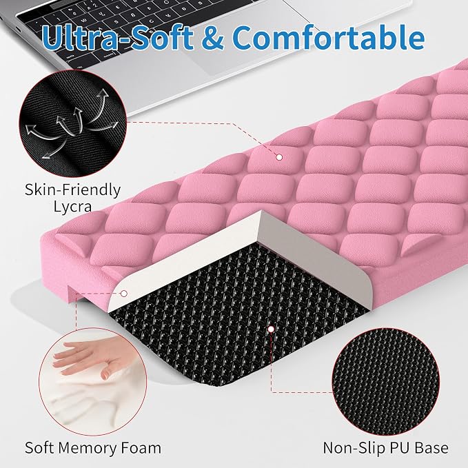 MEKASS L-Shaped Desk Elbow Pad for Desk, Memory Foam Elbow Support Padding with Non-Slip, Ergonomic Desk Edge Cushion, Wrist Comfort Support for Office Home 2 Pcs (Diamond Pink)