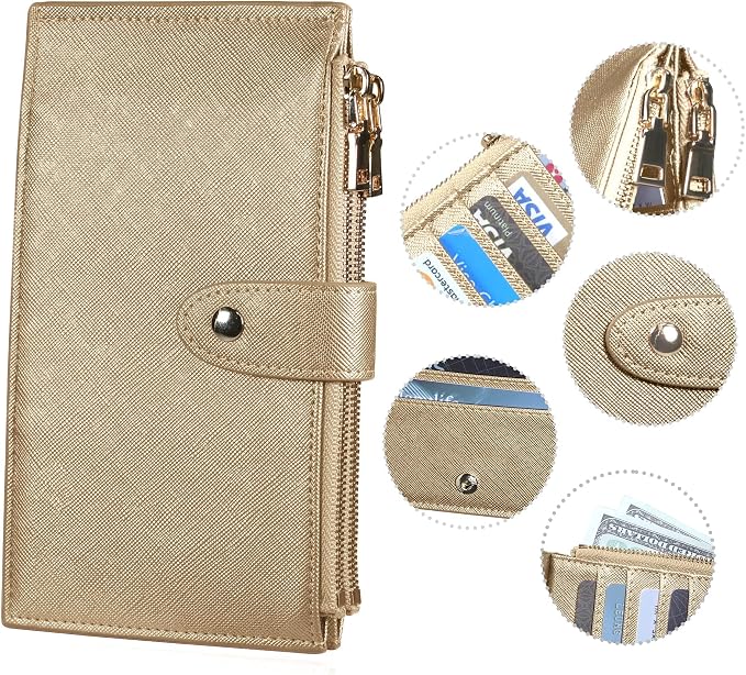 Travelambo RFID Wallet Women Large Size Bifold Multi Card Wallet Case with Zipper Pocke Credit Card Holder for Women