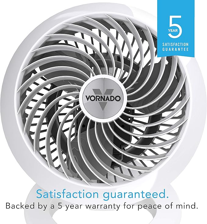 Vornado 460 Small Desk Fan with 3 Speed Settings, Adjustable Tilt Chrome Glide Bar, for Bedroom, Office, Home, Air Circulation up to 70 Feet, Quiet Table Fan, White