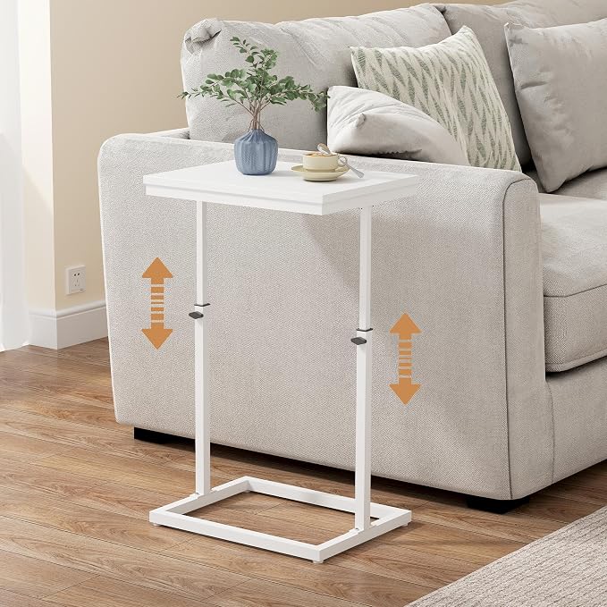 TUTOTAK End Table, Side Table, Tall Couch Table, Sofa Table | for Living Room, Bedroom, White TB01BW083P