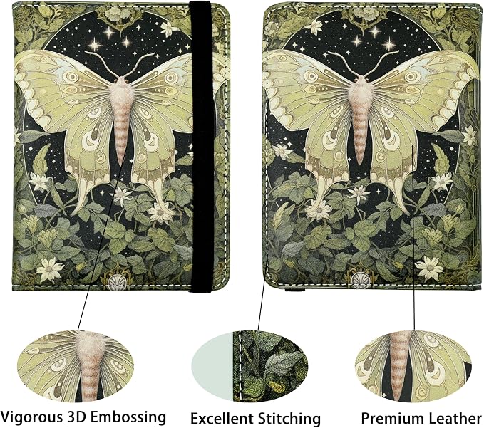 Luna Moth Passport Holder for Women and Men PU Leather Passport Cover for Travel