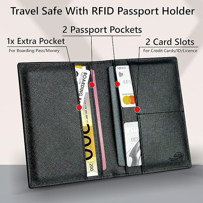 2 Passport Holder - Travel Essentials, RFID Blocking Wallet Credit Card Organiser, Plain Accessories Slim Cover For Men & Women | Travel Essentials