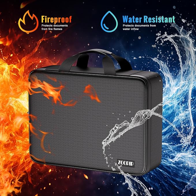 Fireproof Document Bag with Lock, Soft-Shell File Organizer, Black | Water-Resistant Zipper, Multi-Pocket Design, Portable Storage for Laptops, Passports, Certificates, Important Paperwork
