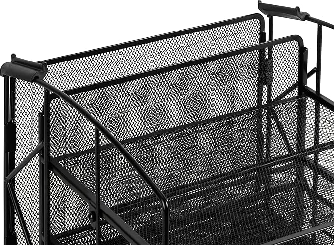 Amazon Basics Rectangular Desk Organizer 3 Tray w/Sliding Drawer and Hanging File Holder, Black