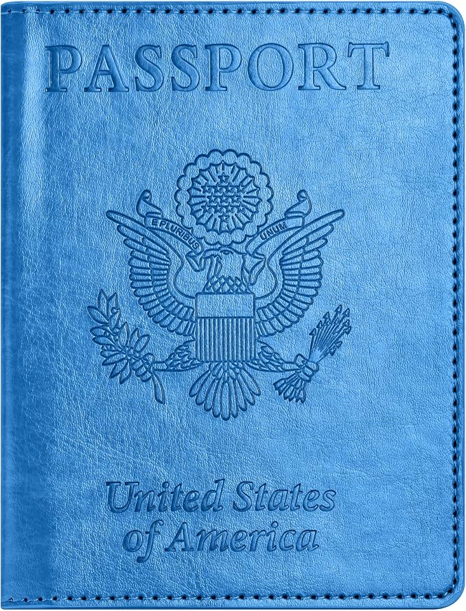 Eoehro Unisex-Adult Passport and Vaccine Card Holder Combo, Sky Blue, Faux Leather, RFID Protected