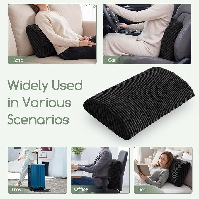 HIGOGOGO Lumbar Support Pillow for Recliner Chair/Accent Chair/Couch, Large Memory Foam Back Support Cushion for Elderly, Recliner Cushions for Back Rest, Pain Relief, Reading, Washable Cover, Black
