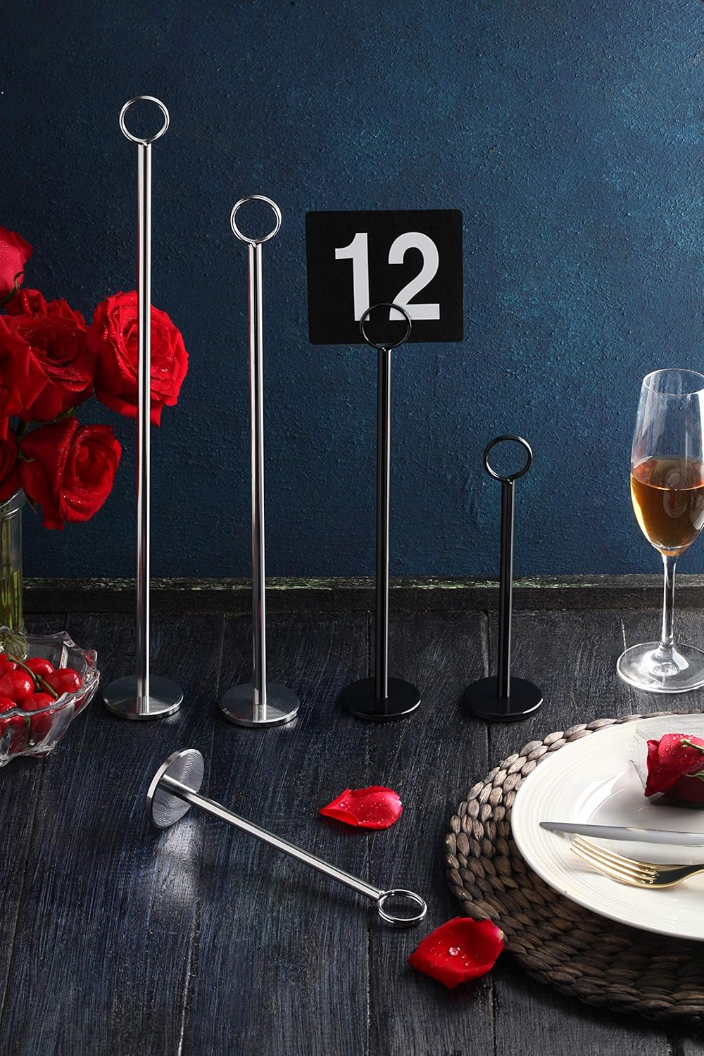 New Star Foodservice 27716 Ring-Clip Table Number Holder/Number Stand/Place Card Holder, 12-Inch, Set of 12, Black Finish