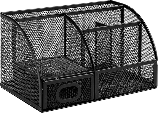 Amazon Basics Pen Holder and Desk Organizer, Office Caddy Storage, Black, ‎9.1" x 5.9" x 5.5''