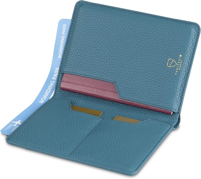 Vaultskin KENSINGTON Passport Holder for Travel, RFID Wallet (Turquoise) | Slim genuine leather book cover, small case for men and women, inner sleeve, cards, cash, scan blocking protection, gift box