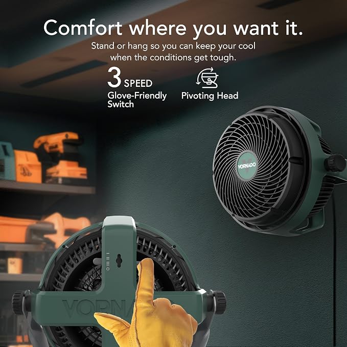 Vornado EXO61 Heavy Duty Air Circulator, 3-Speed, Industrial Floor Blower Fan with 8 ft Cord, IP54 Motor, Steel Base, Non-Slip Feet for Garage, Workshop, Job Site Cooling
