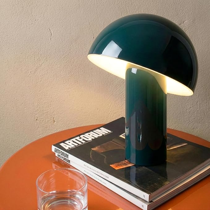 Brightech Celia Small Table Lamp – 10" Touch-Controlled Mushroom Desk Lamp, Cordless & Dimmable LED, Portable Bedside Night Light, Sustainable Light, Recycled Modern Patio Lamp for Home Décor – Teal