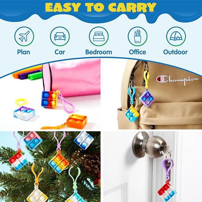 JOYIN Square Pop Fidget Keychain 30 Pack Pop Fidget Toys Bulk Party Favors for Kids 4-8,8-12 Years, Birthday Goodie Bags Stuffers Back to School Gifts for Students Classroom Prizes Sensory Toys
