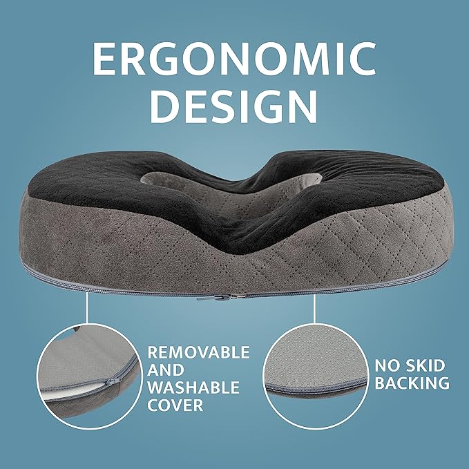 Gel Donut Pillow | Lifting Cushion | Donut Cushion for Tailbone Hemorrhoid Cushion Coccyx Sciatica Pregnancy Cushion (Grey/Black Velvet)