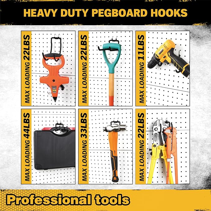 ELEAD 28-Piece Pegboard Hooks with Extension Straps, Heavy Duty Organizer Pegboard Accessories Fit for 1/4" Pegboard, Peg Board Tool Utility Hangers for Power Tool, Drill, Bag, Cord