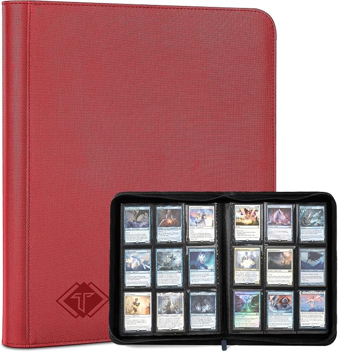 Trading Card Binder, Card Binder Album Folder Book Fit for MTG Baseball Football Sports Cards, Easy to Use Card Collection Binder (Red, 432 Pockets)