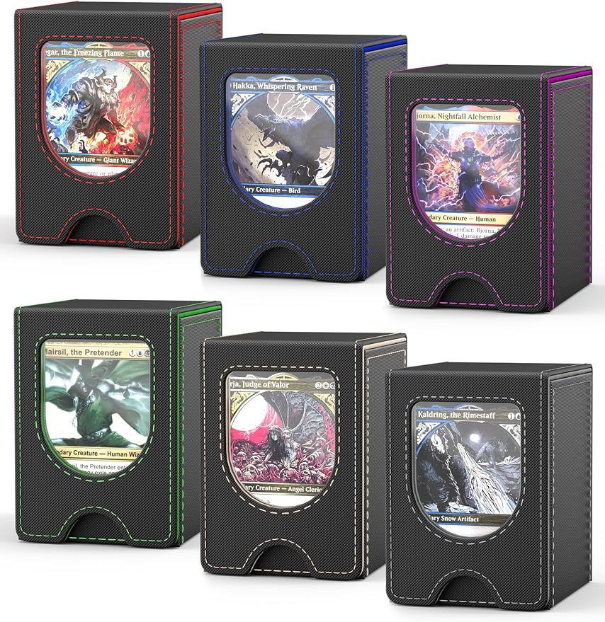 6 Pack Card Deck Box for MTG Commander, Card Case Holds 100+ Double-Sleeved Cards, Magic Card Box Fits for TCG/PTCG/CCG Card with 12 Dividers (6 Colors)