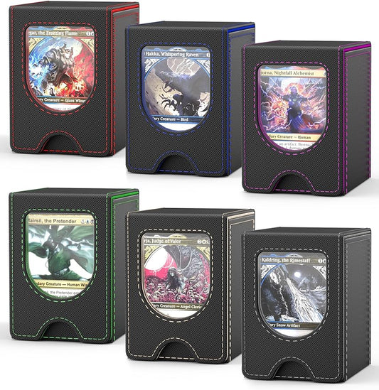 6 Pack Card Deck Box for MTG Commander, Card Case Holds 100+ Double-Sleeved Cards, Magic Card Box Fits for TCG/PTCG/CCG Card with 12 Dividers (6 Colors)