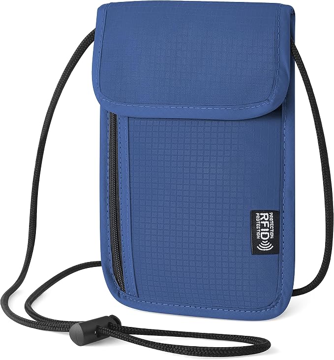 Likesing 5.5" L x 7.9" W Travel Neck Wallet, RFID Passport Holder (Blue) | RFID Blocking Passport Holder for Travel, Security Lightweight Passport Travel Wallet, Neck Pouch Gifts for Women Men