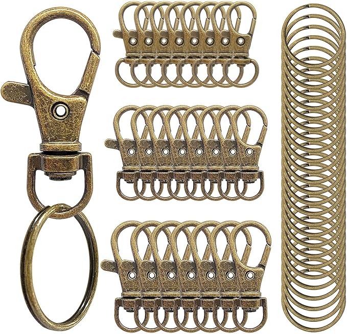 100PCS Swivel Snap Hooks with Key Rings, Premium Metal Swivel Lobster Claw Clasps Assorted Sizes (Large, Medium, Small) for Keychain Clip Lanyard, Jewelry Making, Crafts, Bronze