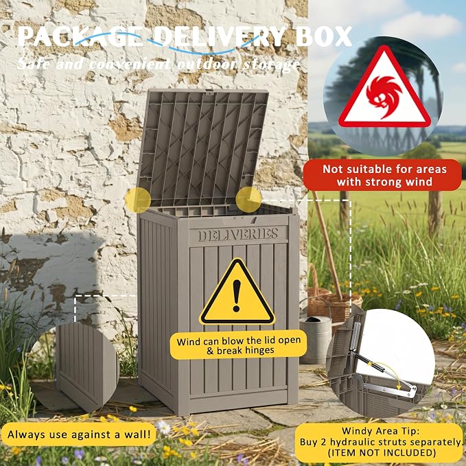 PatioZen Package Delivery Box 55 Gallon with Lockable Secure,Outdoor Package Drop Container Waterproof for Porch Patio and Curbside(Grey)