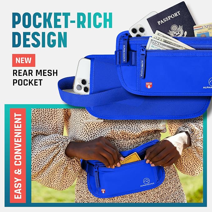 Alpha Keeper Money Belt for Travel Hidden Under Clothes – RFID Blocking Passport Holder & Slim Waist Wallet Pouch for Women & Men, Anti-Theft Travel Accessories