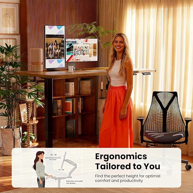 ErGear Height Adjustable Electric Standing Desk, 71 x 30 Inches Sit Stand up Desk, Memory Computer Home Office Desk, Vintage Brown
