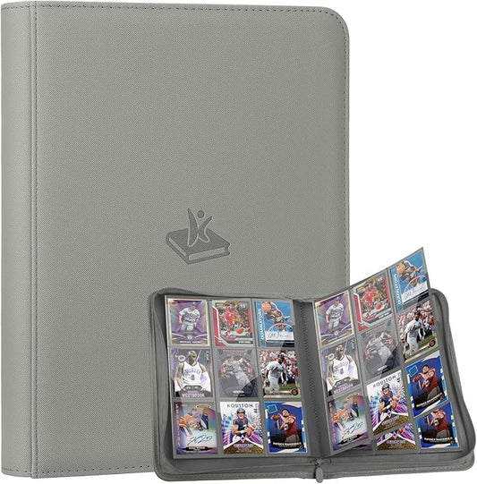 Trading Card Binder 9 Pocket, 360 Pockets Double-Sided Card Album, Premium PU Leather Zipper Card Holder for MTG, TCG, Sports & Game Cards, Must-Have for Collectors（Gray）