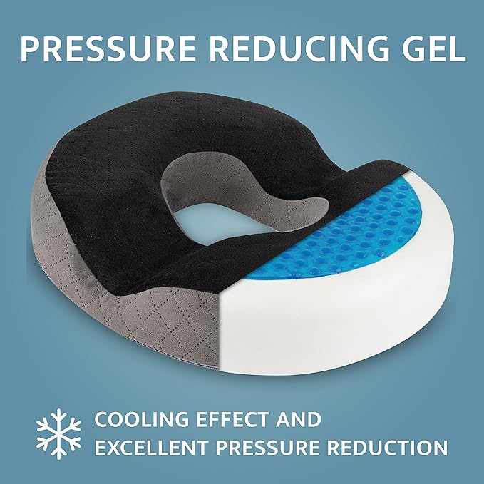 Gel Donut Pillow | Lifting Cushion | Donut Cushion for Tailbone Hemorrhoid Cushion Coccyx Sciatica Pregnancy Cushion (Grey/Black Velvet)