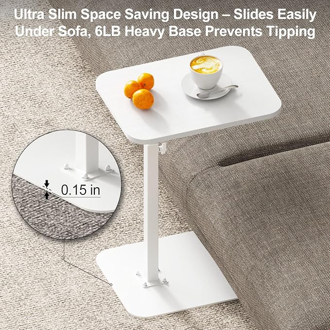 Side Table Sofa Tray for Couch Heavy Metal Base Swivel/Adjustable Height | Sofa Bed Bathroom Study TV Tray C Shaped End Table Food Snack Trays for Eating