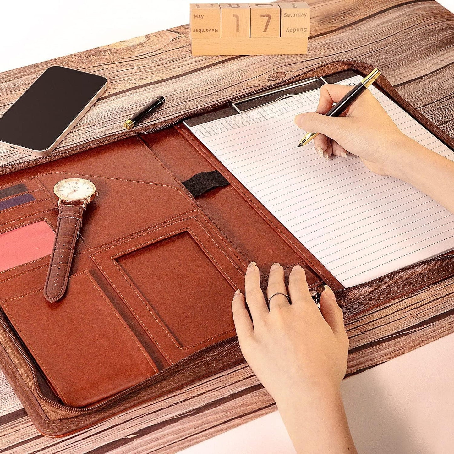 Personalized Portfolio Organizer for Coworkers, Customized Portfolio Planner, Men Leather Padfolio, Padfolio with Zip Closure, Gift for Employees, Gift for Men Husband Father Son Him, Father's Day Dad