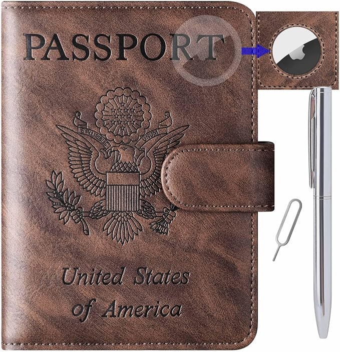 LOHASLIFE Airtag Passport Holder for Travel Essentials, Passport Cover | Wallet, Leather Rfid Blocking Card Case, Travel Accessories, Vacation Luggage Must Haves, for Men Women