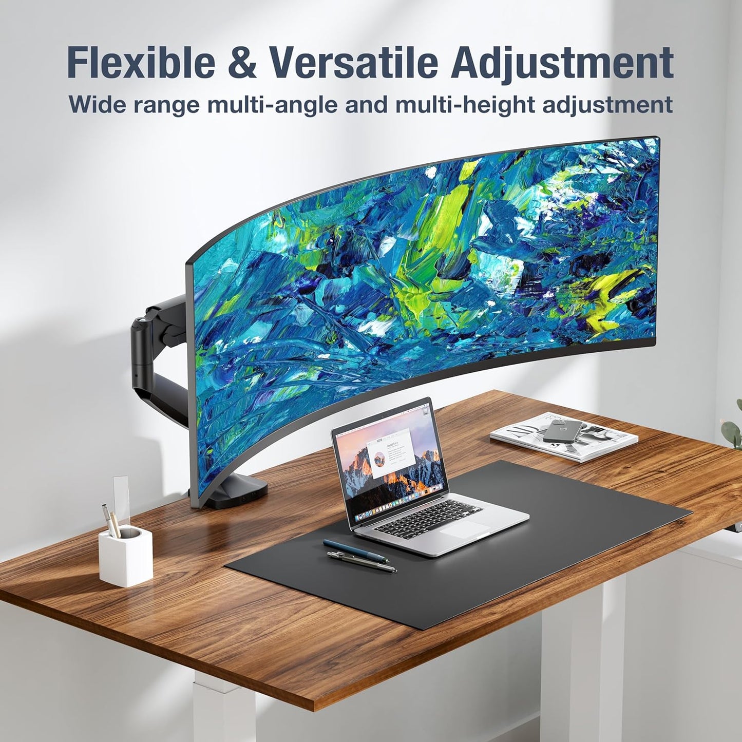 AVLT Single 17"-45" Monitor Arm Desk Mount Premium Mechanical Spring fits One Flat/Curved/Ultrawide Monitor Full Motion Height Swivel Tilt Rotation Adjustable, Black