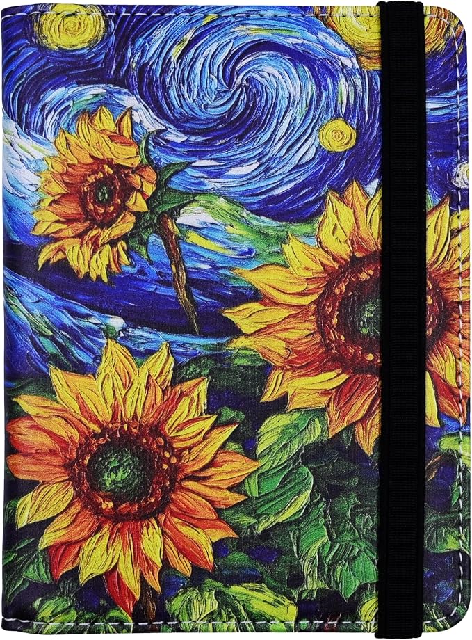 Passport Holder for Women and Men PU Leather Passport Cover for Travel (Sunflower)